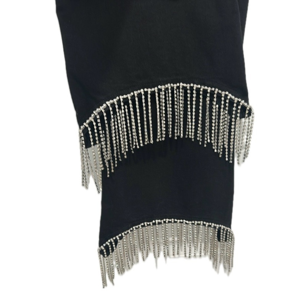Forever 21 Black Flare Wide Leg with Rhinestone Fringe High-rise Jeans - Picture 3 of 9